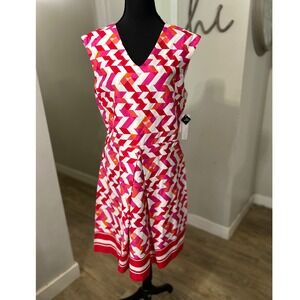 NWT Studio One New York Geometric Print Sleeveless Pink Dress Plus Size‎ 16